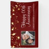 Moderne Jubileum Ruby Red Gold Stars Foto Spandoek (Verticaal)