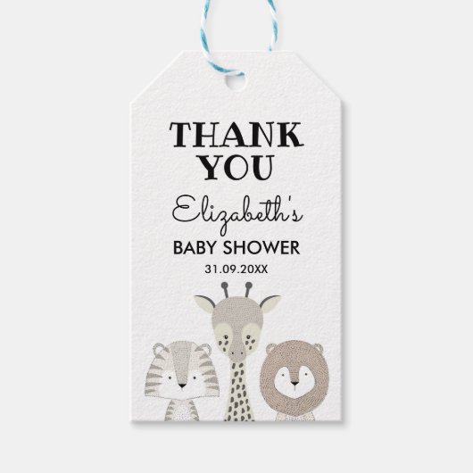 Moderne Jungle Safari Baby Shower Wild One Verjaar Cadeaulabel (Voorkant)