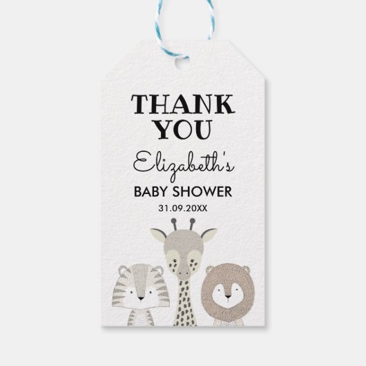 Moderne Jungle Safari Baby Shower Wild One Verjaar Cadeaulabel (Achterkant)