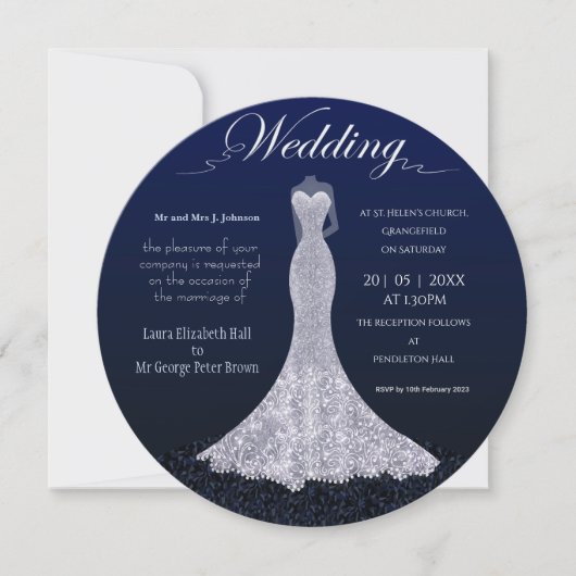 Moderne jurk rond bruiloft uitnodiging (Voorkant)