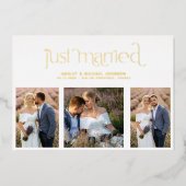 Moderne Just Married 4 Foto Ontvangst Goud Folie Uitnodiging (Voorkant)