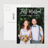 Moderne 'Just Married' Borstel Schrift Foto Bruilo Briefkaart (Voorkant / Achterkant)