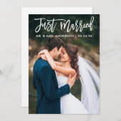 Moderne 'Just Married' Borstel Schrift Huwelijksfo Aankondiging (Voorkant / Achterkant)