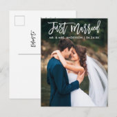 Moderne 'Just Married' Borstel Schrift Huwelijksfo Briefkaart (Voorkant / Achterkant)