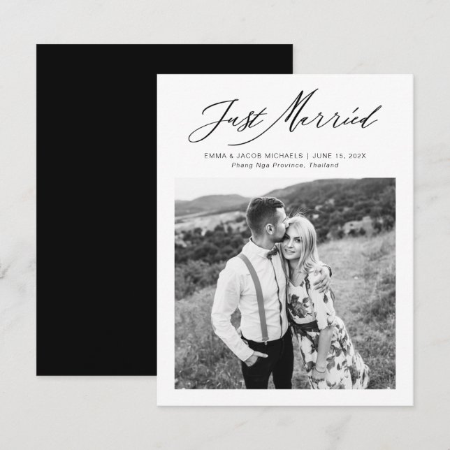 Moderne 'Just Married' Calligrafie Bruiloft Elopem (Voorkant / Achterkant)