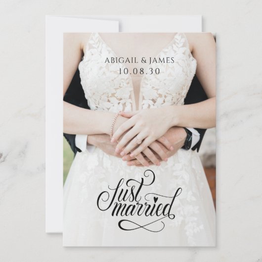 Moderne 'Just Married' foto Aankondiging (Voorkant)