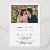 Moderne Just Married Ontvangst Alleen 2 Foto Goud  Folie Uitnodiging (Achterkant)