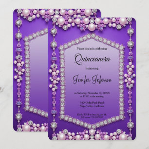 Moderne juweel parels Quinceanera uitnodiging