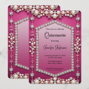 Moderne juweel parels Quinceanera uitnodiging