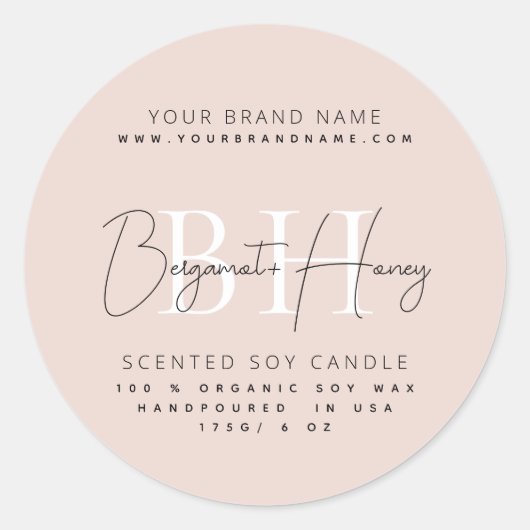 Moderne kaarsenlabel voor monogram script ronde sticker (Voorkant)