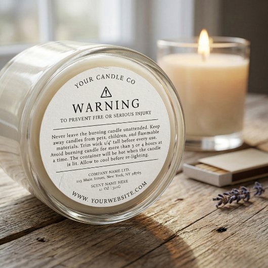 Moderne kaarsenverpakking Waarschuwing Label Wit