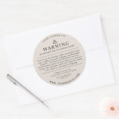Moderne kaarsenverpakking Waarschuwingslabel Beige Ronde Sticker (Envelop)