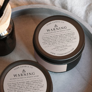 Moderne kaarsenverpakking Waarschuwingslabel Beige Ronde Sticker