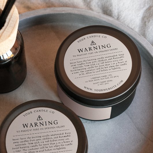 Moderne kaarsenverpakking Waarschuwingslabel Beige Ronde Sticker