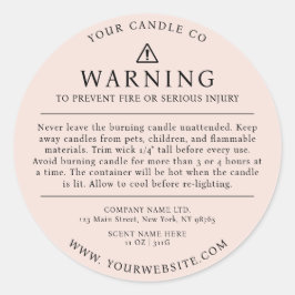 Moderne kaarsenverpakking Waarschuwingslabel Blush Ronde Sticker