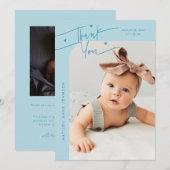 Moderne kaart met hart turquoise foto geboorteaank (Voorkant / Achterkant)