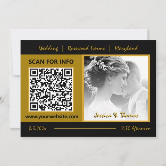 Moderne Kaart, QR-code, foto, zwart/goud Kaart (Voorkant)