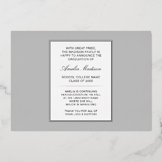 Moderne Kaart van de Bold Elegant Afstudeerder Fot (Achterkant)