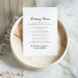 Moderne Kaart van het menu Spel van het Verzoenen<br><div class="desc">Deze moderne kalligrafie bruiloft die een menu kussen is perfect voor een rustige trouwreceptie. Het eenvoudige en elegante ontwerp kenmerkt klassieke en fancy manuscripttypografie in zwart-wit.</div>