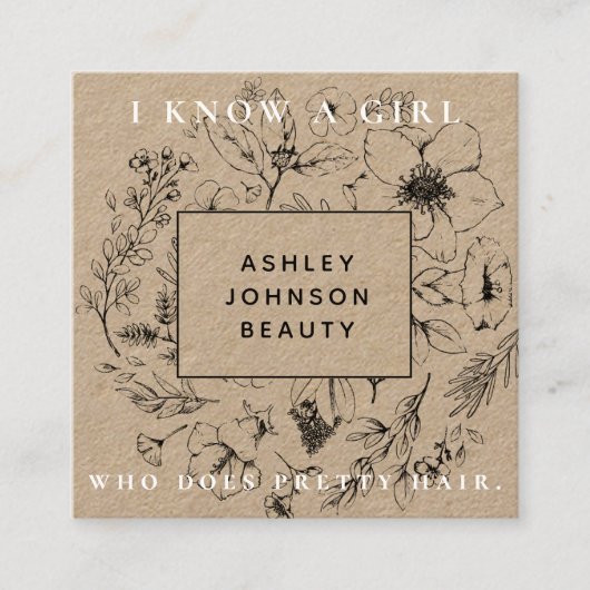 Moderne Kaart voor botanische Kraft Black en White Vierkante Visitekaartje (Voorkant)