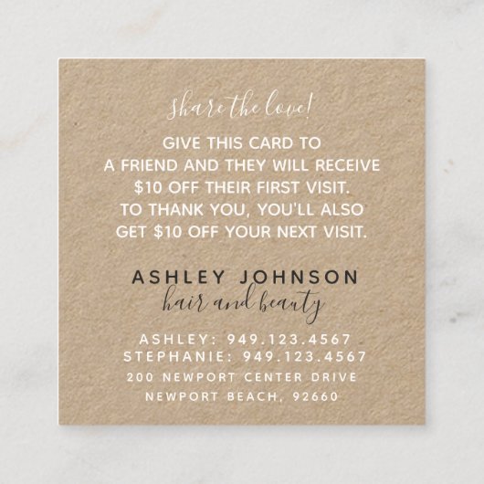 Moderne Kaart voor botanische Kraft Black en White Vierkante Visitekaartje (Achterkant)