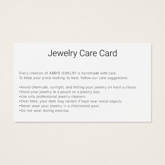 Moderne Kaart voor foto-artisanale juwelen (Achterkant)