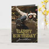 Moderne Kaart voor foto zwart en Gold Happy Birthd (Gele Bloem)