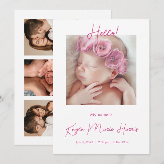 Moderne Kaart voor geboortedatum foto's (Voorkant / Achterkant)