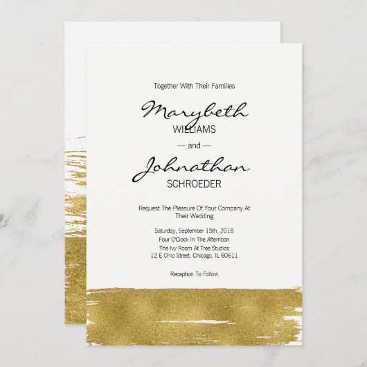 Moderne Kaart voor goudpenseelbruiloft (Voorkant / Achterkant)