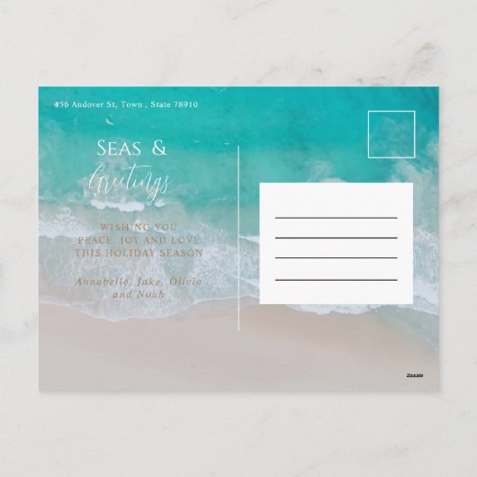 Moderne Kaart voor kerstfeestdag op strand (Achterkant)