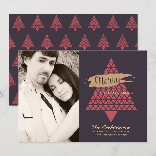 Moderne Kaart voor Kerstmis met foto's - Mauve Roo (Voorkant / Achterkant)