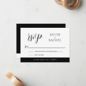 Moderne Kaart voor Manuscript Black & White Weddin Notitiekaartje (Voorkant / Achterkant in situ)