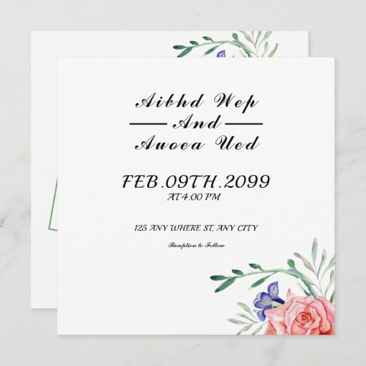 Moderne Kaart voor uitnodiging voor bruiloft (Voorkant / Achterkant)