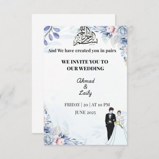 Moderne Kaart voor uitnodiging voor bruiloft (Voorkant / Achterkant)
