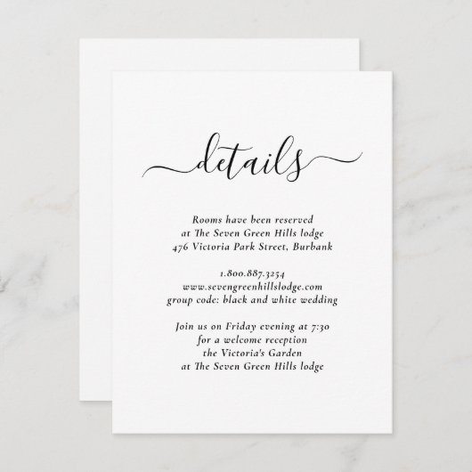 Moderne Kaart voor zwarte en witte bruiloft (Voorkant / Achterkant)