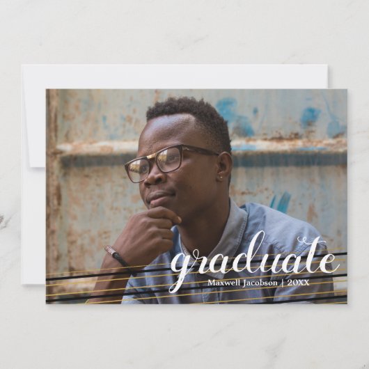 Moderne kaarten met zwarte & Gold Striped Afstuder (Voorkant)