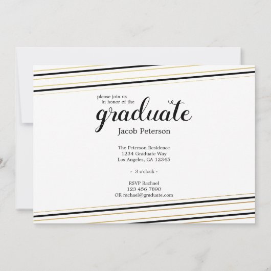 Moderne kaarten met zwarte & Gold Striped Afstuder (Achterkant)