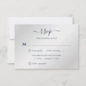 Moderne Kaarten van Navy Blue en Silver Wedding RS RSVP Kaartje (Voorkant)