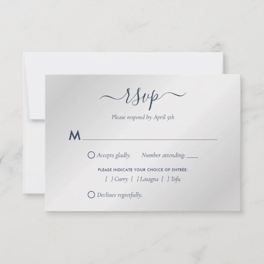 Moderne Kaarten van Navy Blue en Silver Wedding RS RSVP Kaartje (Voorkant)