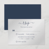 Moderne Kaarten van Navy Blue en Silver Wedding RS RSVP Kaartje (Voorkant / Achterkant)