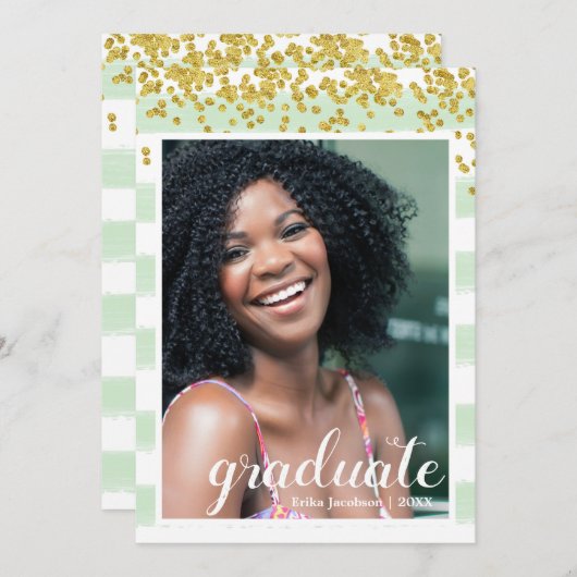 Moderne Kaarten voor groene en Gold Striped Afstud (Voorkant / Achterkant)