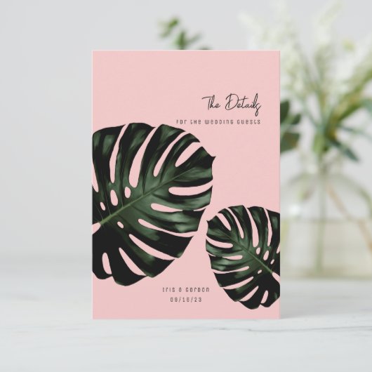 Moderne kaarten voor tropische bruiloft (Staand voorkant)