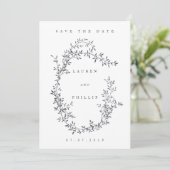 Moderne Kaartjes met Fijne Kunst Bloemenkrans Save Save The Date (Staand voorkant)