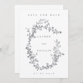 Moderne Kaartjes met Fijne Kunst Bloemenkrans Save Save The Date (Voorkant / Achterkant)