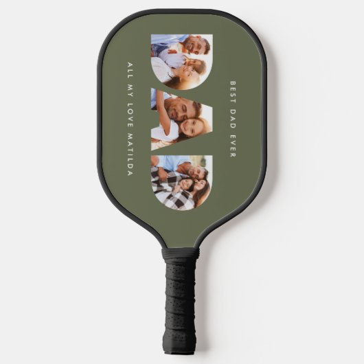 Moderne kaki groene typografie Multi foto vader Pickleball Paddle (Achterkant)