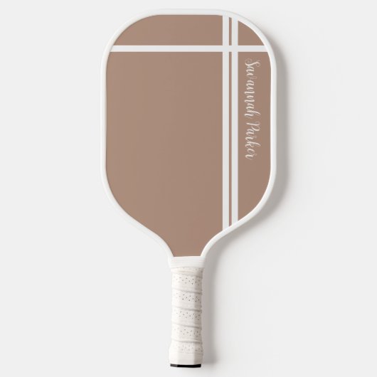 Moderne kaki witte strepen aangepaste naam pickleball paddle (Achterkant)