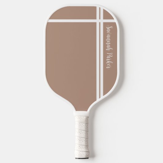 Moderne kaki witte strepen aangepaste naam pickleball paddle (Voorkant)