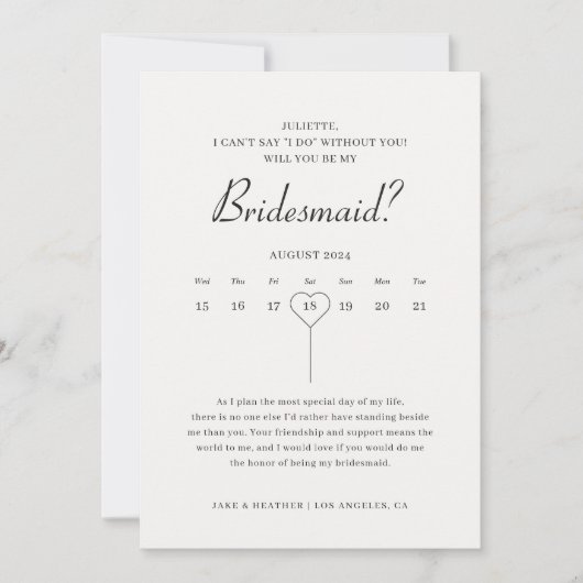 Moderne kalender bruidsmeisje voorstel foto kaart (Voorkant)