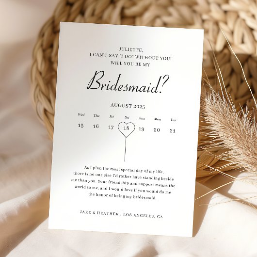 Moderne kalender bruidsmeisje voorstel foto kaart