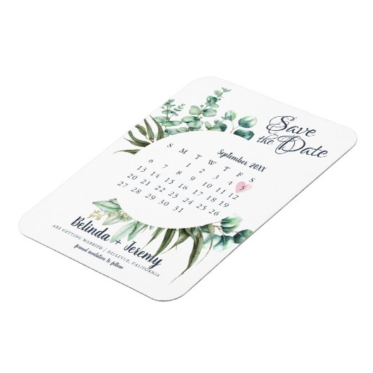 Moderne kalender Eucalyptus Bewaar de datum magnet Magneet (Linkerzijde)